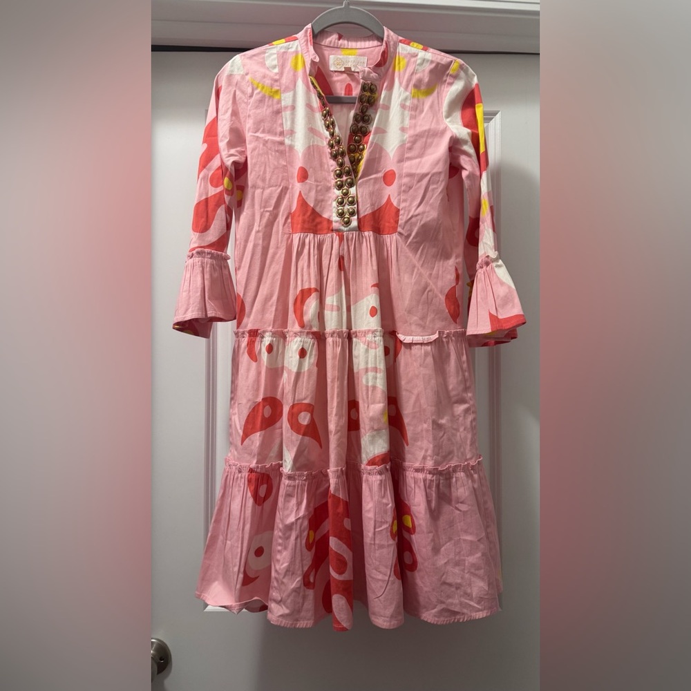 Chic Pink Patterned Midi Dress - Picture 8 of 8